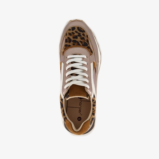 Leren dames sneakers met panterprint goud