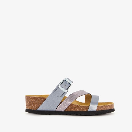 Dames sleehak slippers zilvergrijs