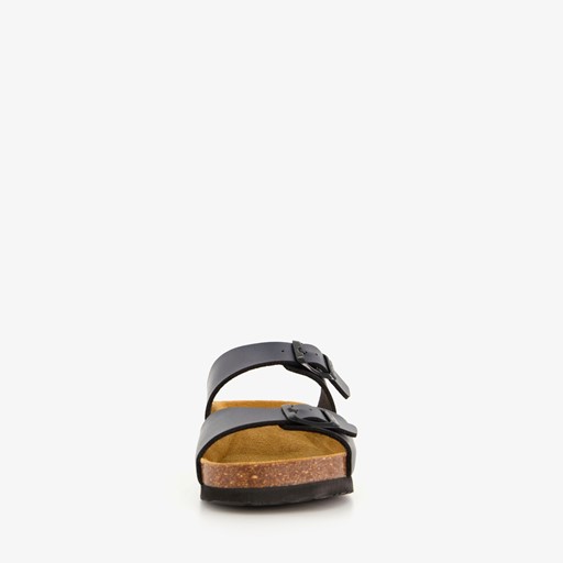 Dames bio slippers met sleehak zwart