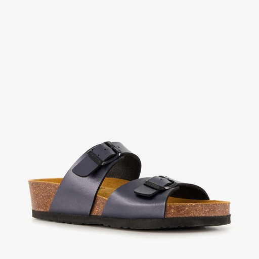 Dames bio slippers met sleehak zwart