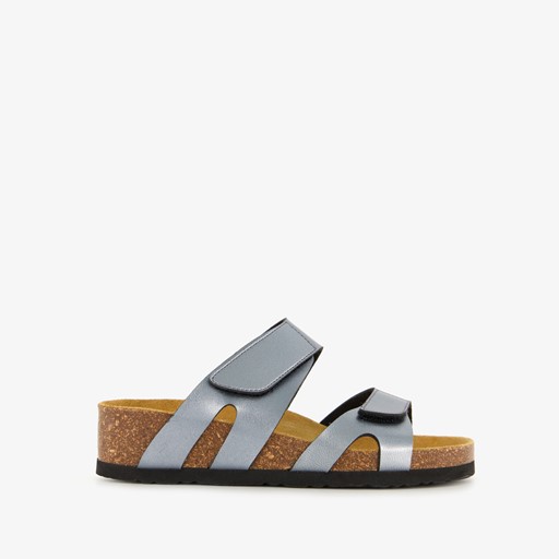 Dames bio slippers met sleehak grijs