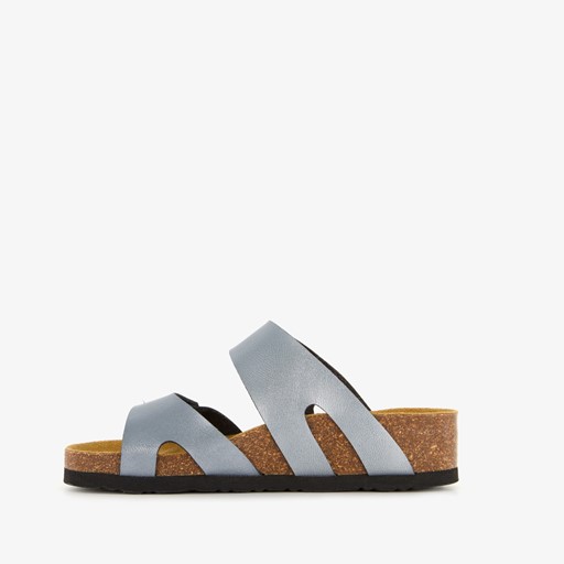 Dames bio slippers met sleehak grijs