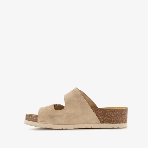 Suede dames slippers beige
