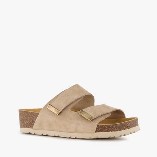 Suede dames slippers beige