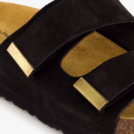 Suede dames slippers zwart