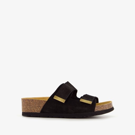 Suede dames slippers zwart