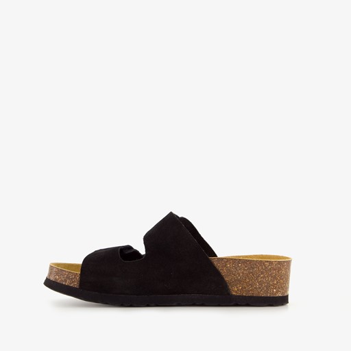 Suede dames slippers zwart