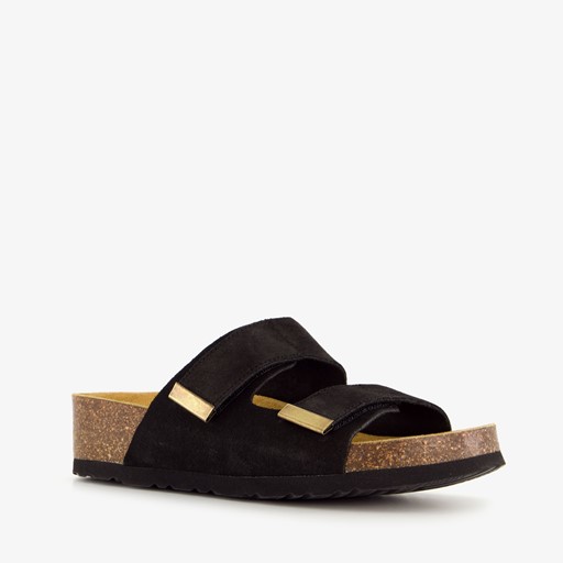 Suede dames slippers zwart