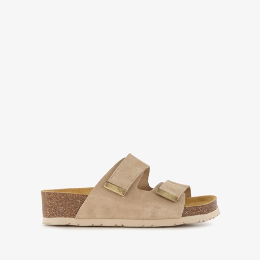 Suede dames slippers beige