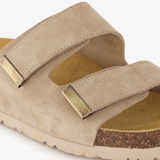 Suede dames slippers beige