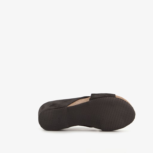 Suede dames slippers sleehak zwart