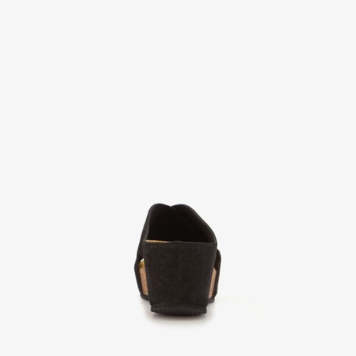 Suede dames slippers sleehak zwart