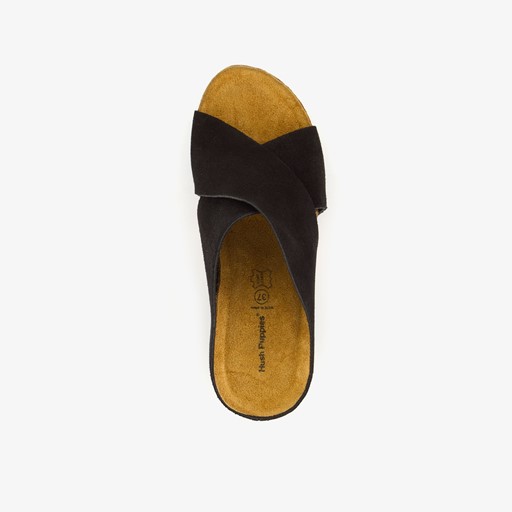 Suede dames slippers sleehak zwart