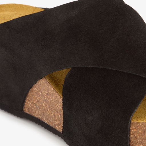 Suede dames slippers sleehak zwart