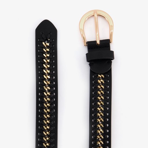 Dames riem zwart met goudkleurige ketting