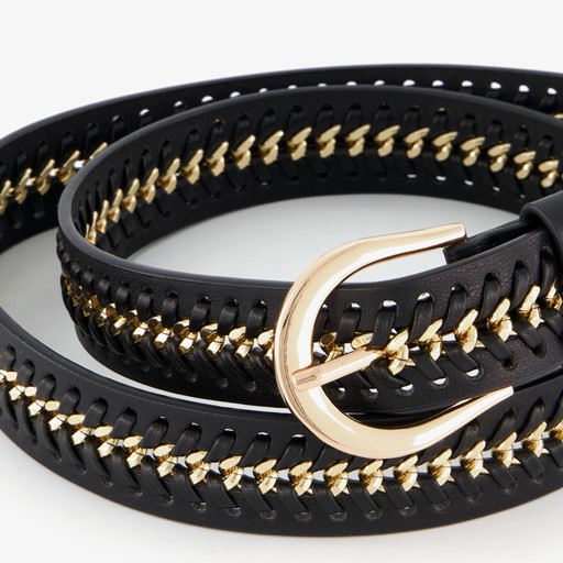Dames riem zwart met goudkleurige ketting