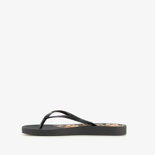 Dames teenslippers met bloemen zwart