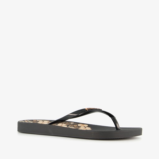 Dames teenslippers met bloemen zwart