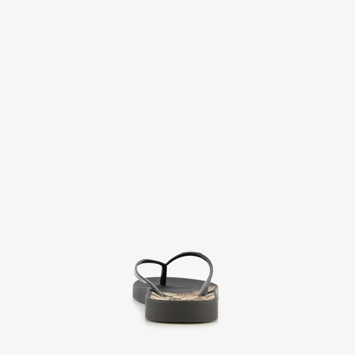 Dames teenslippers met bloemen zwart