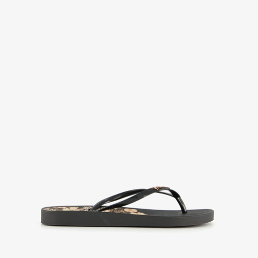 Dames teenslippers met bloemen zwart