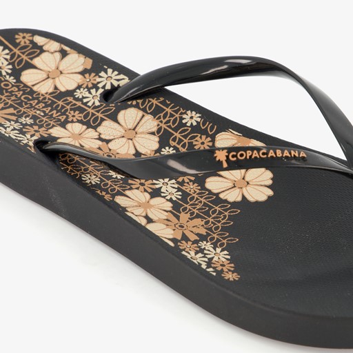 Dames teenslippers met bloemen zwart