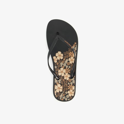 Dames teenslippers met bloemen zwart