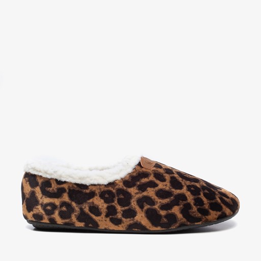 Gevoerde dames pantoffels met luipaardprint