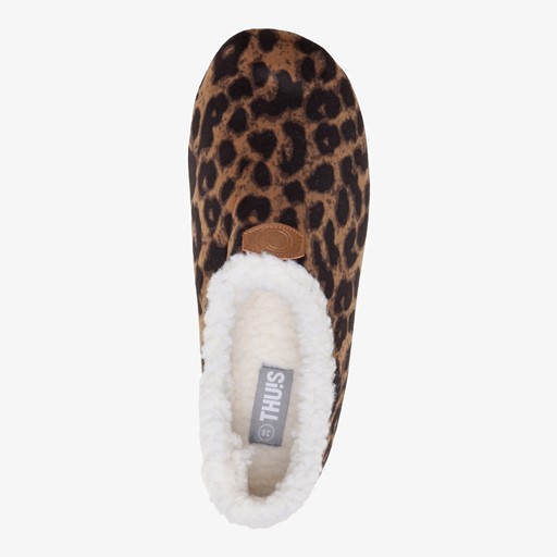 Gevoerde dames pantoffels met luipaardprint