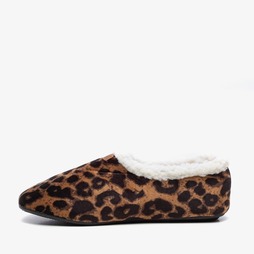 Gevoerde dames pantoffels met luipaardprint