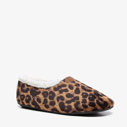 Gevoerde dames pantoffels met luipaardprint