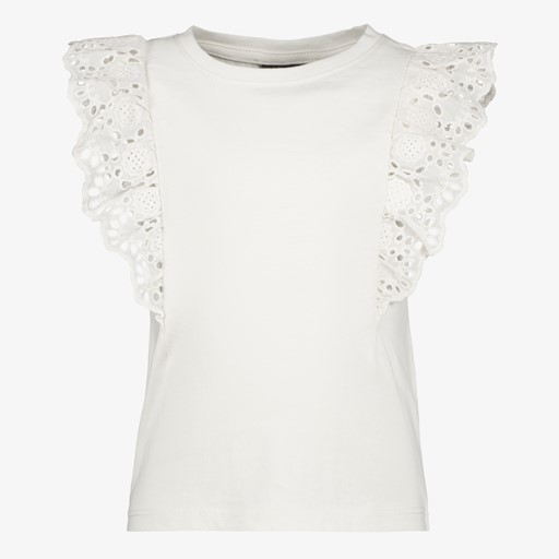 Meisjes T-shirt met broderie mouwen wit