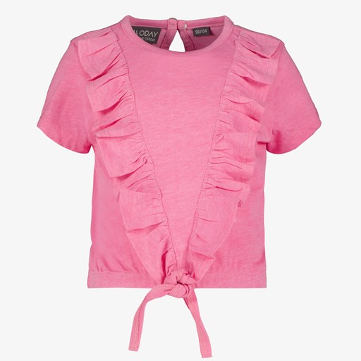 Geknoopt meisjes T-shirt met ruches roze