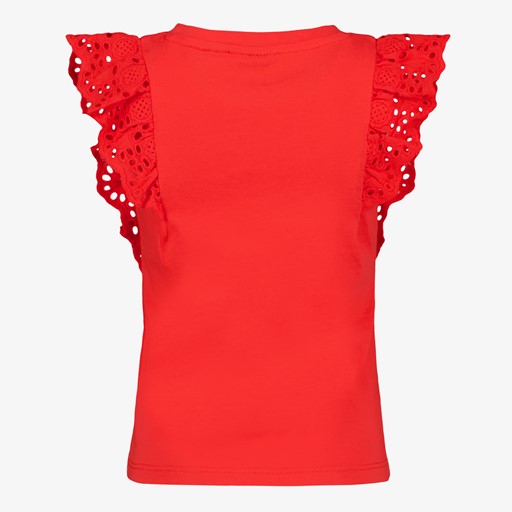 Meisjes T-shirt met broderie mouwen rood