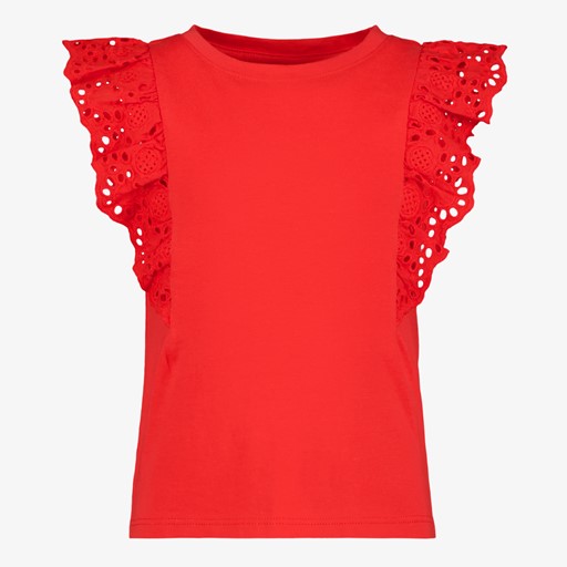 Meisjes T-shirt met broderie mouwen rood