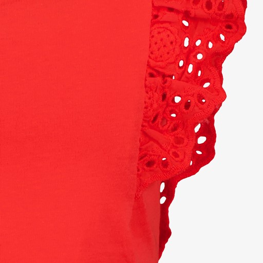 Meisjes T-shirt met broderie mouwen rood