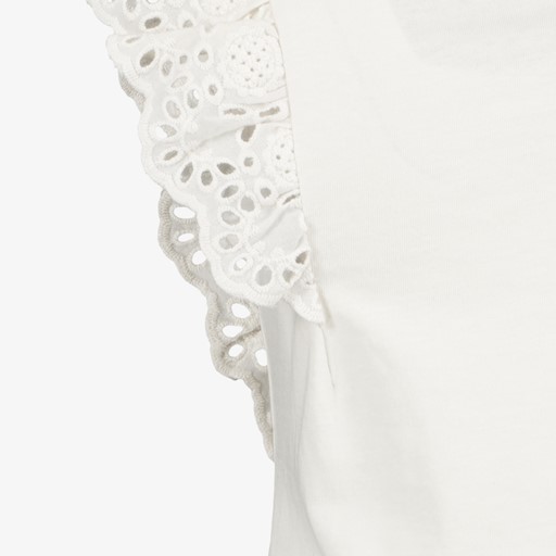 Meisjes T-shirt met broderie mouwen wit