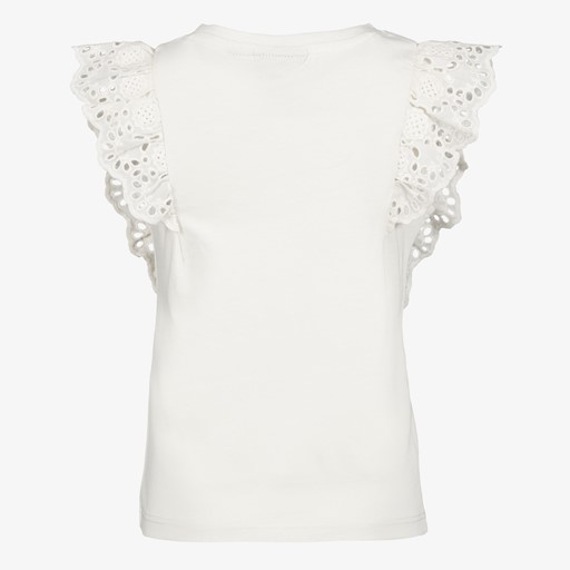 Meisjes T-shirt met broderie mouwen wit