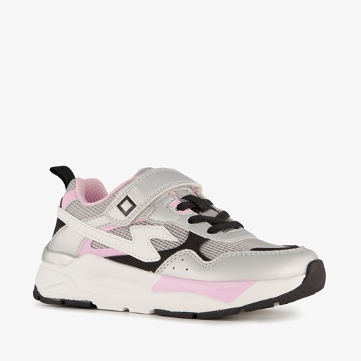 Metallic sneakers met roze details