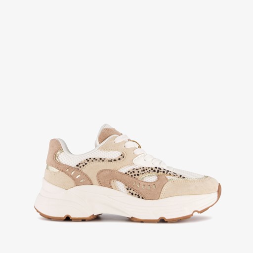 Dames dad sneakers beige wit