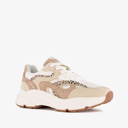 Dames dad sneakers beige wit