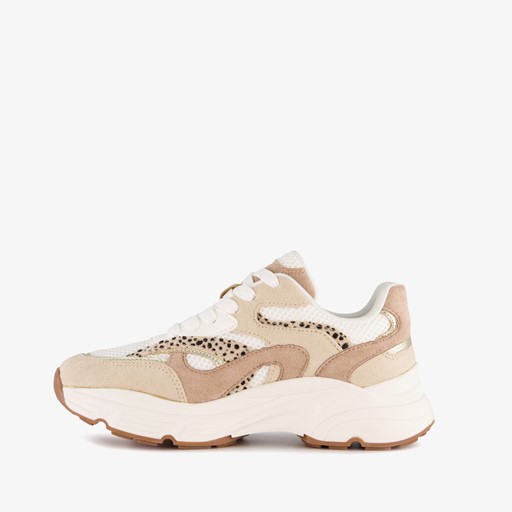 Dames dad sneakers beige wit