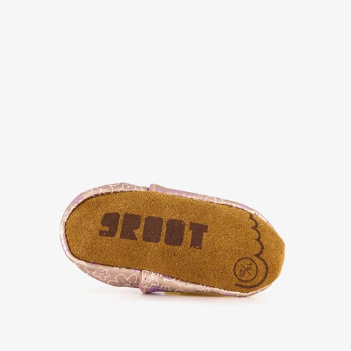 Leren babyschoenen met bloemenprint roze