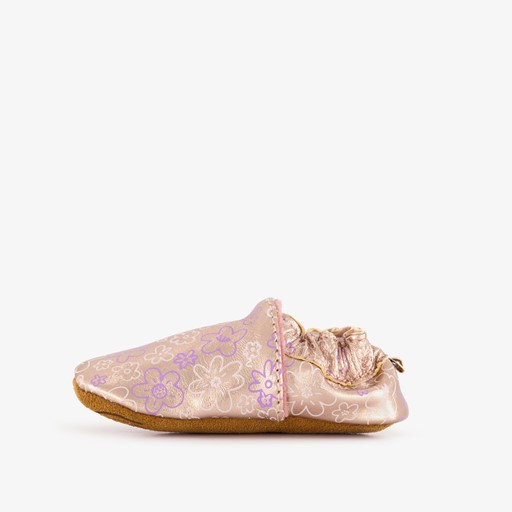 Leren babyschoenen met bloemenprint roze