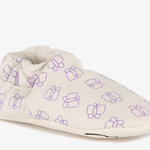 Leren babyschoenen met vlinders grijs
