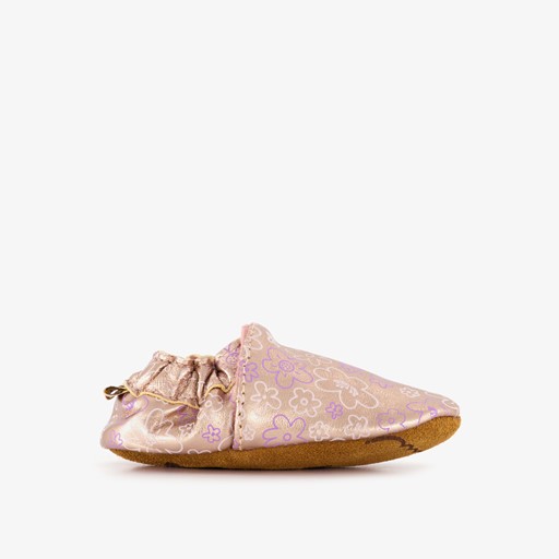 Leren babyschoenen met bloemenprint roze