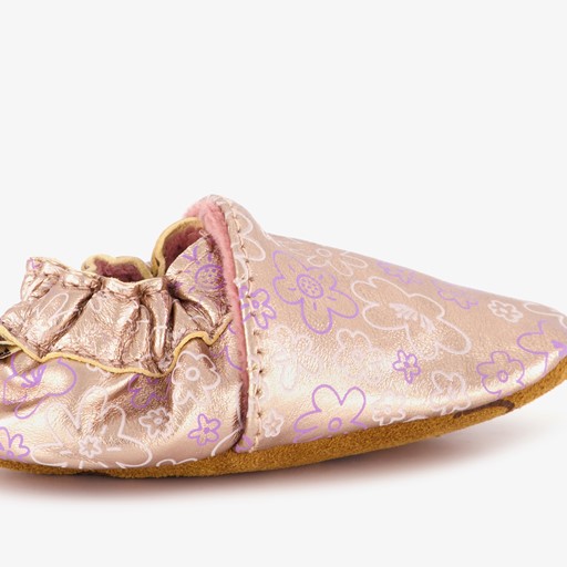 Leren babyschoenen met bloemenprint roze