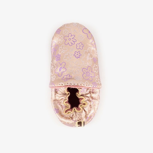 Leren babyschoenen met bloemenprint roze