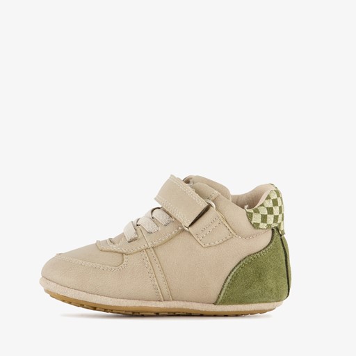 Leren babyschoenen beige groen
