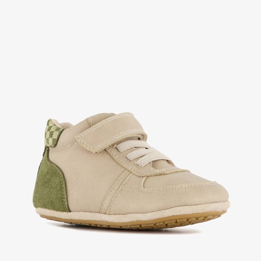 Leren babyschoenen beige groen