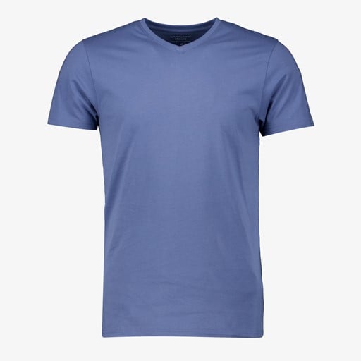 Heren T-shirt blauw V-hals katoen